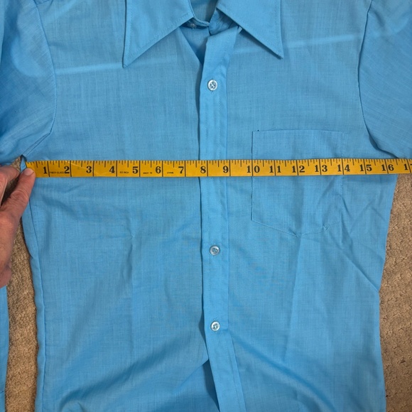 Vintage 1970s 1960s vivid BLUE button up shirt with collar XS/S - Picture 3 of 6